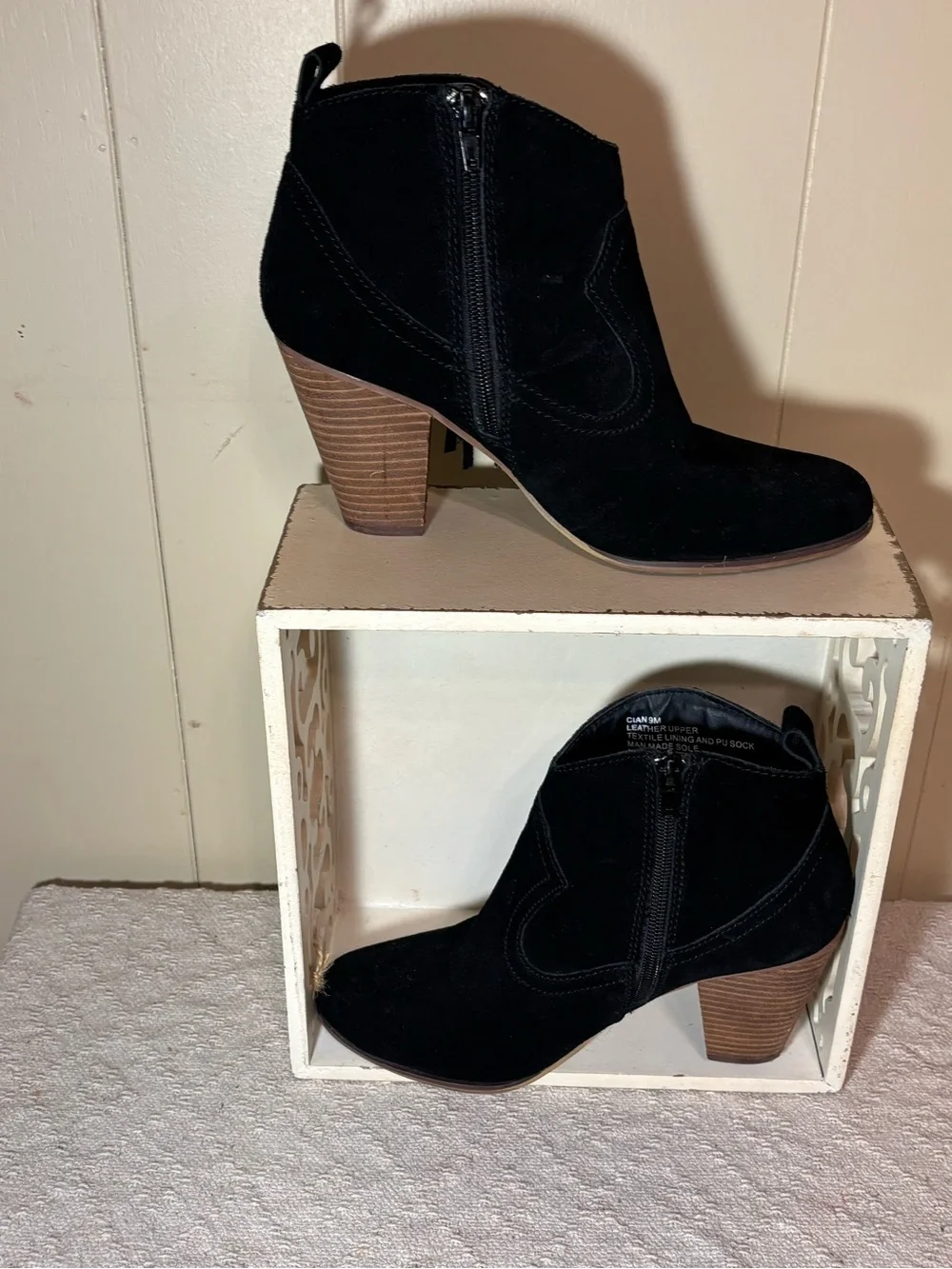 Steve Madden Black Suede Ankle Booties with Stacked Wood Heel